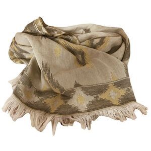 Scarf Elongated Diamond Pattern Rectangular Fringed Neutrals Rayon Blend